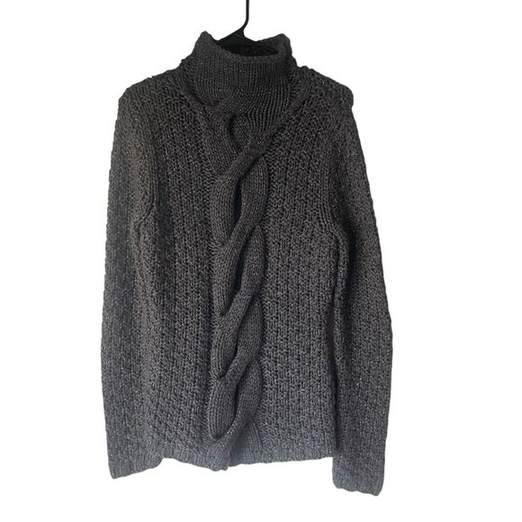 Moda International Y2k Large Metallic Wool Blend Fisherman Chunky Knit Sweater - Picture 1 of 9